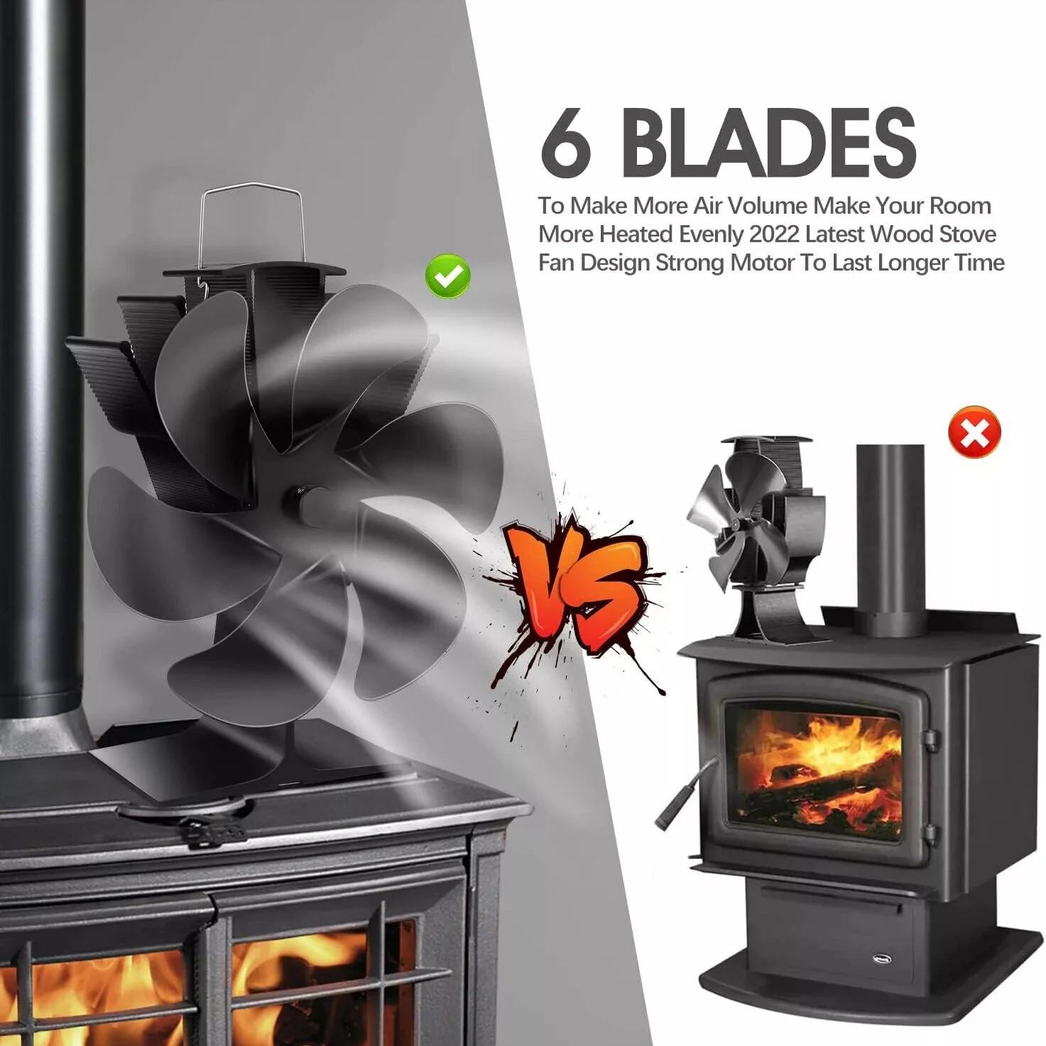 (image for) IPRee 6 Blades Heat Powered Stove Fan Black Fireplace Fan Log Wood Burner Eco-fan Quiet Home Fireplace Fan Efficient Heat Distribution